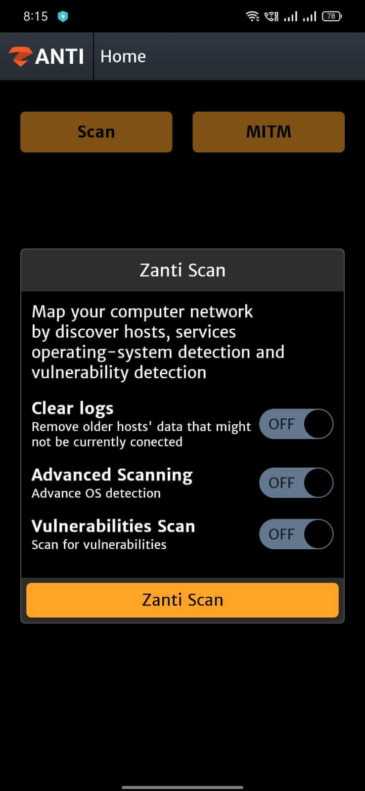 Screenshot zAnti APK v3.20 untuk Pemeriksaan Keamanan Jaringan