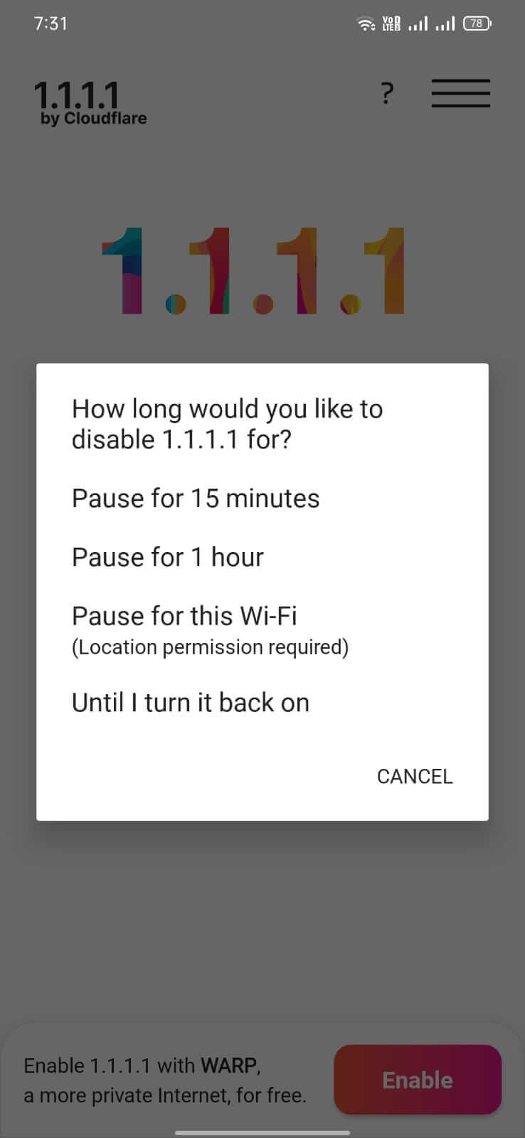 Screenshot 1.1.1.1 VPN + WARP APK (v6.38.7)