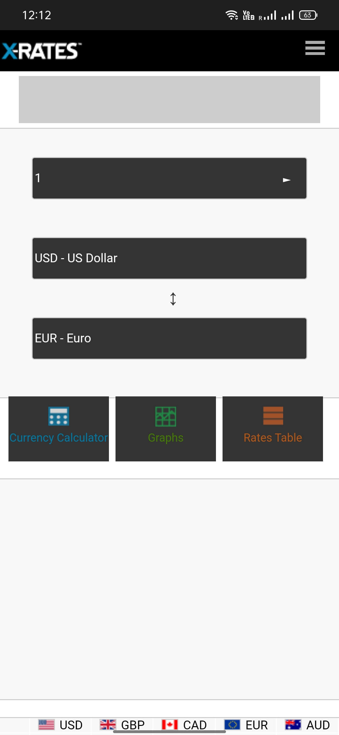 Screenshot XRates APK v1.6 - Kalkulator Kurs Mata Uang dan Grafik Nilai Tukar