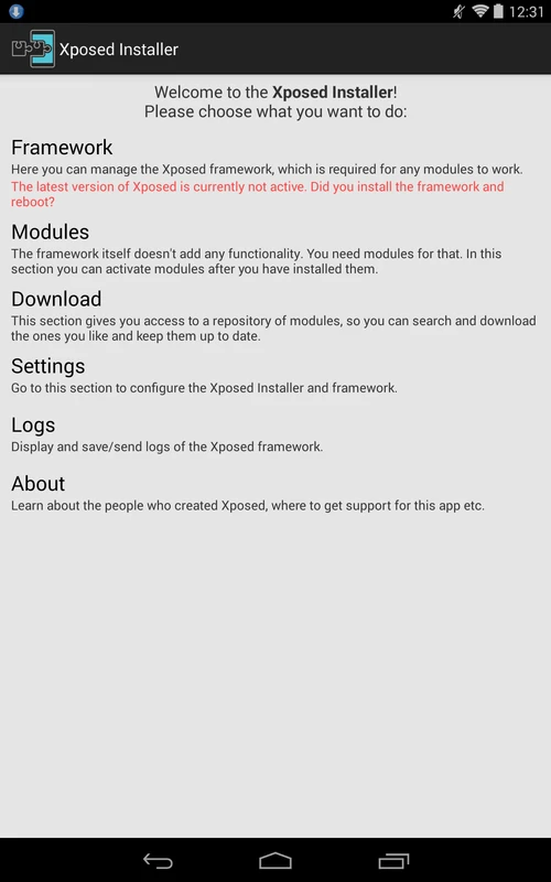 Screenshot Xposed Installer APK v3.1.5