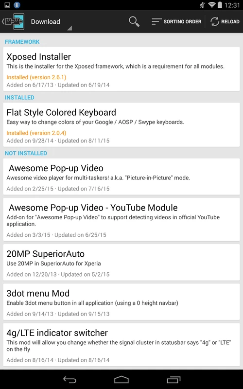 Screenshot Xposed Installer APK v3.1.5